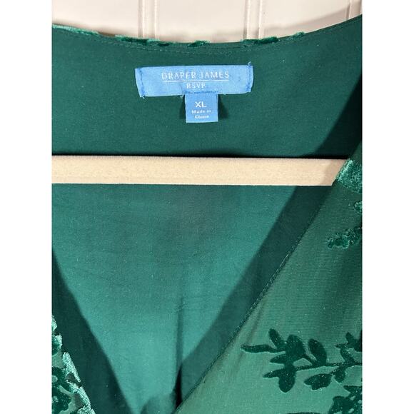 Draper James RSVP Burned Velvet Emerald Green Midi Wrap around Dress Size XL - Picture 7 of 14
